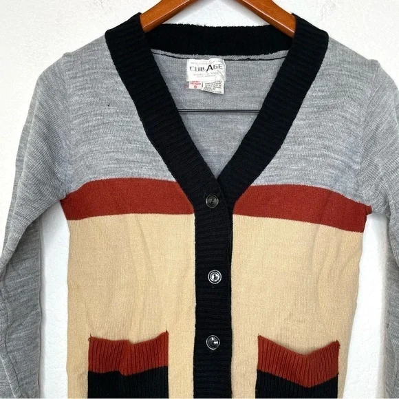 VTG colorblock v neck cardigan sz XS - Picture 2 of 11